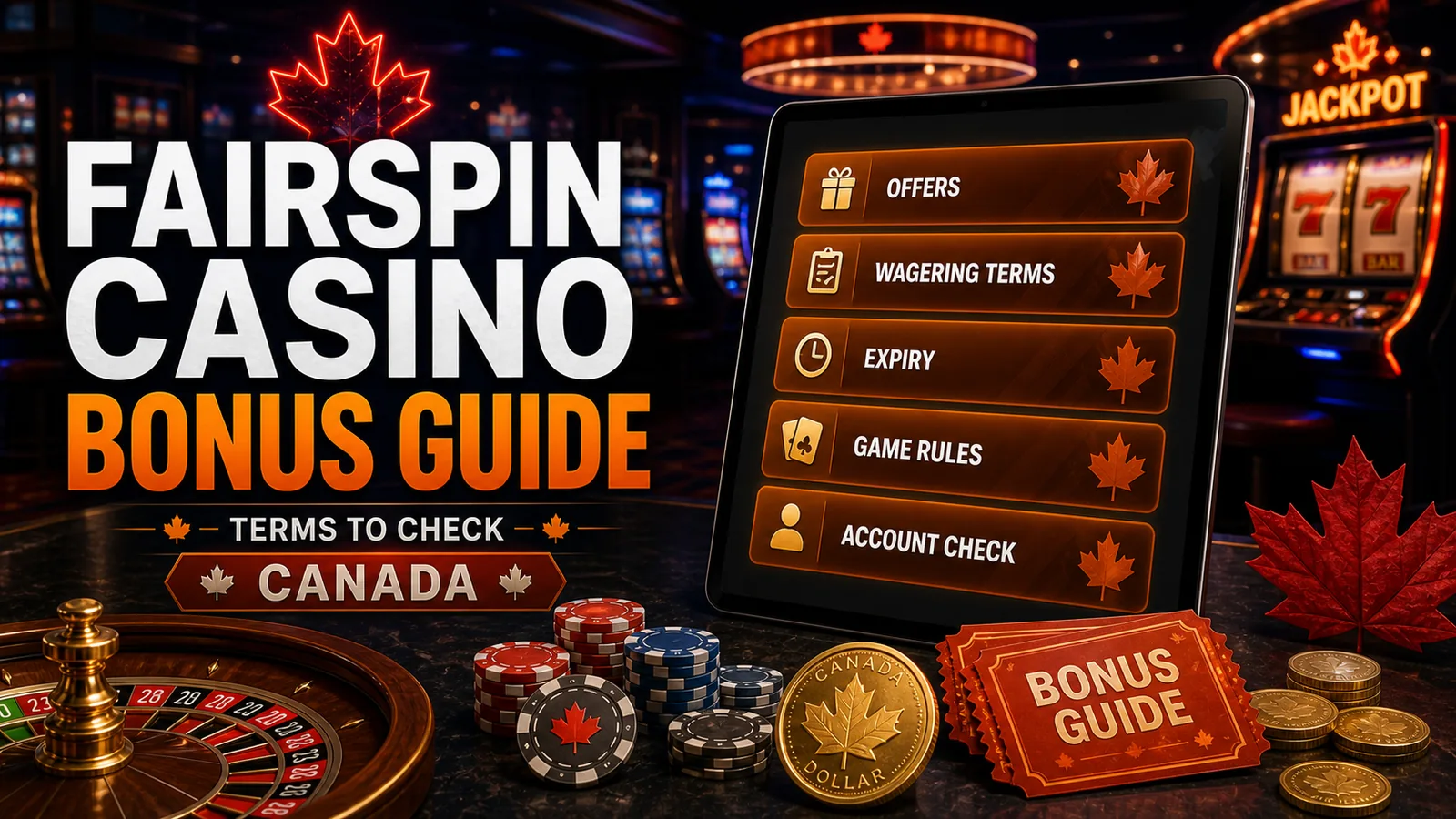 Bonus card layout with terms checklist, coins and no guaranteed-win wording